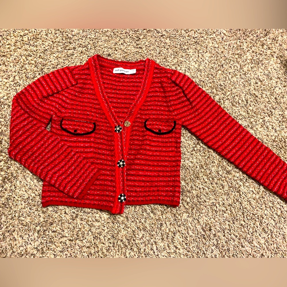 Self-Portrait red melange knit Cardigan Size M